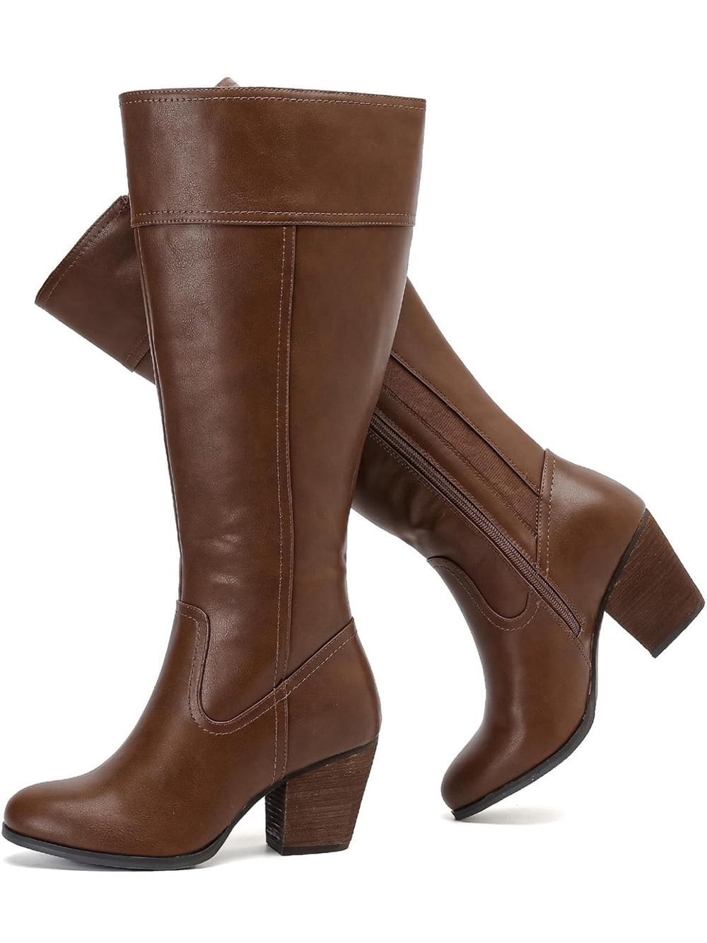 Brown Women's Knee-High Block Heel Boots